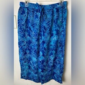 ORVIS Cropped Trouser Pants Women’s M Blue Floral Baggy VTG BOHO Viscose Hippie